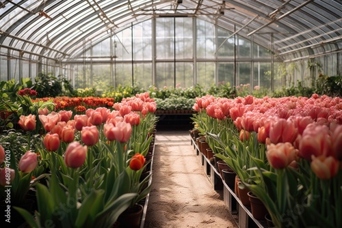Tulip Symphony Retreat  Experience a retreat adorned with the symphony of tulips  a greenhouse harmonizing nature s melody