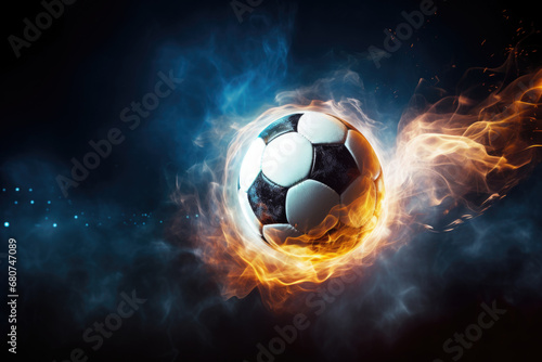 Soccer Elegance in the Spotlight: A captivating photo of a soccer ball bathed in the brilliance of sports lighting, exuding elegance on the field © Konstiantyn Zapylaie