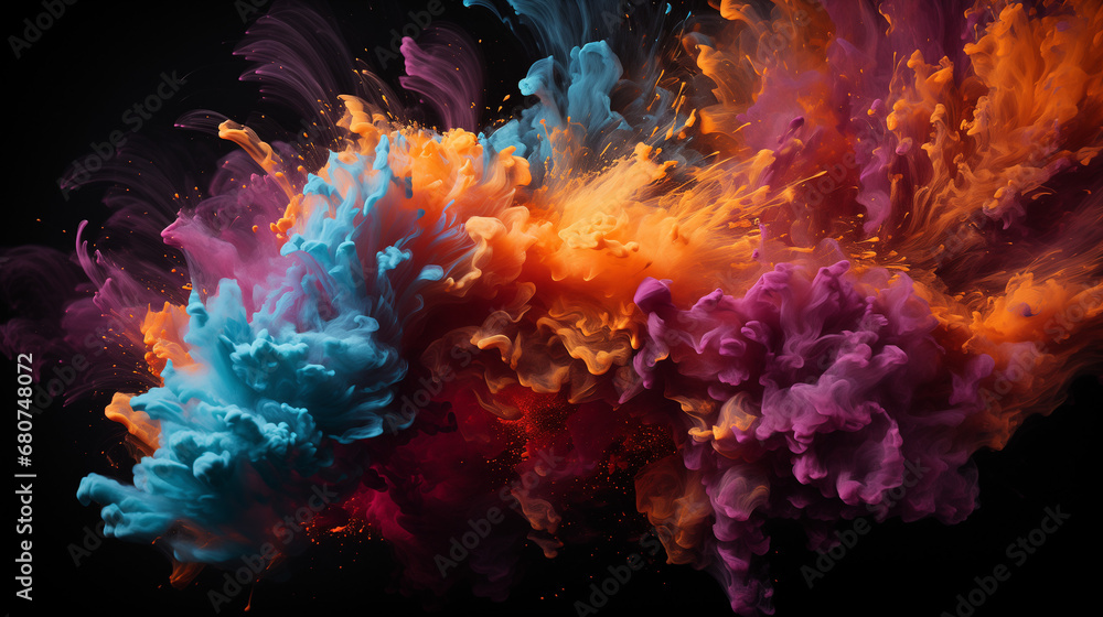 Clouds of colorful powder being thrown in the air. Generative AI. Clouds of colorful powder being thrown in the air. Generative AI.