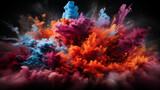 Clouds of colorful powder being thrown in the air. Generative AI. 
