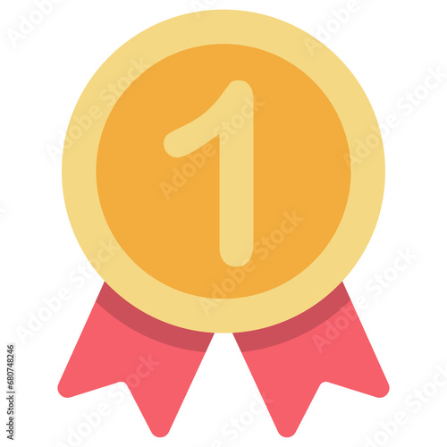 Gold medal with number one vector icon.