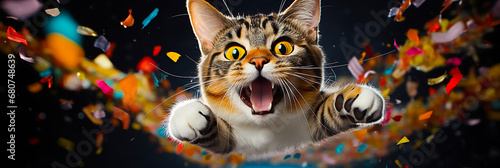 Happy cat jumping in confetti © Doraway