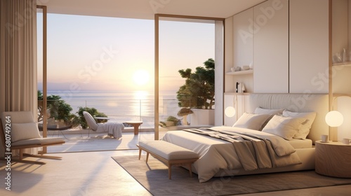 Imagine a bedroom bathed in golden-hour sunlight, highlighting its modern elegance. © Aaron Gallery  