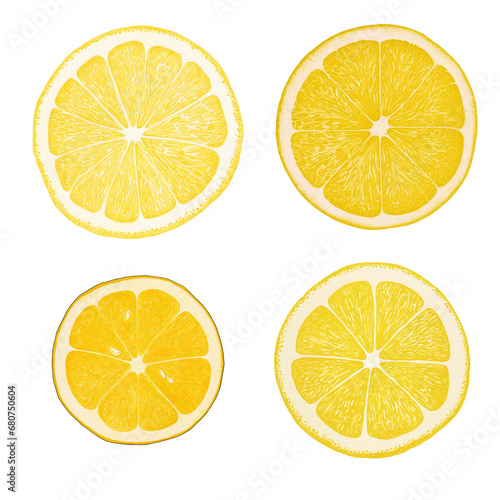 Illustrated lemon slices isolated with a transparent background. Generative AI. 