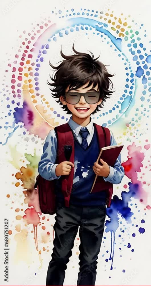 Watercoololor Cartoon Boy Student. Generative AI. An animated video of ...