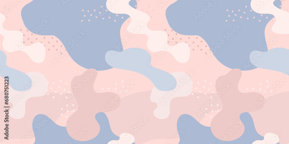 Abstract vector seamless pattern with chaotic spots, blots, dots, organic shapes. Trendy minimal doodle style background in trendy pastel colors. Childish hand drawn texture. Modern repeat design