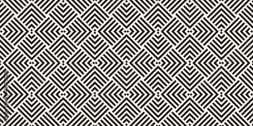 Geometric lines vector seamless pattern. Modern texture with stripes, squares, chevron, arrows, lines. Abstract black and white linear graphic background. Retro sport style ornament. Repeat geo design