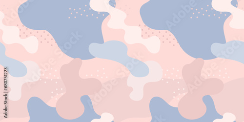 Abstract vector seamless pattern with chaotic spots, blots, dots, organic shapes. Trendy minimal doodle style background in trendy pastel colors. Childish hand drawn texture. Modern repeat design