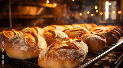 baking bread inside an oven in a bakery