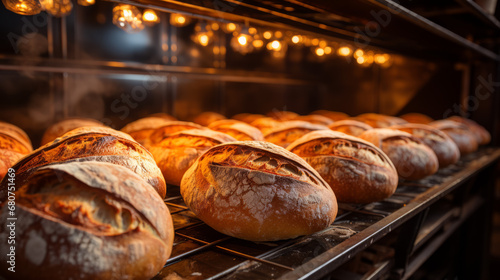 baking bread inside an oven in a bakery