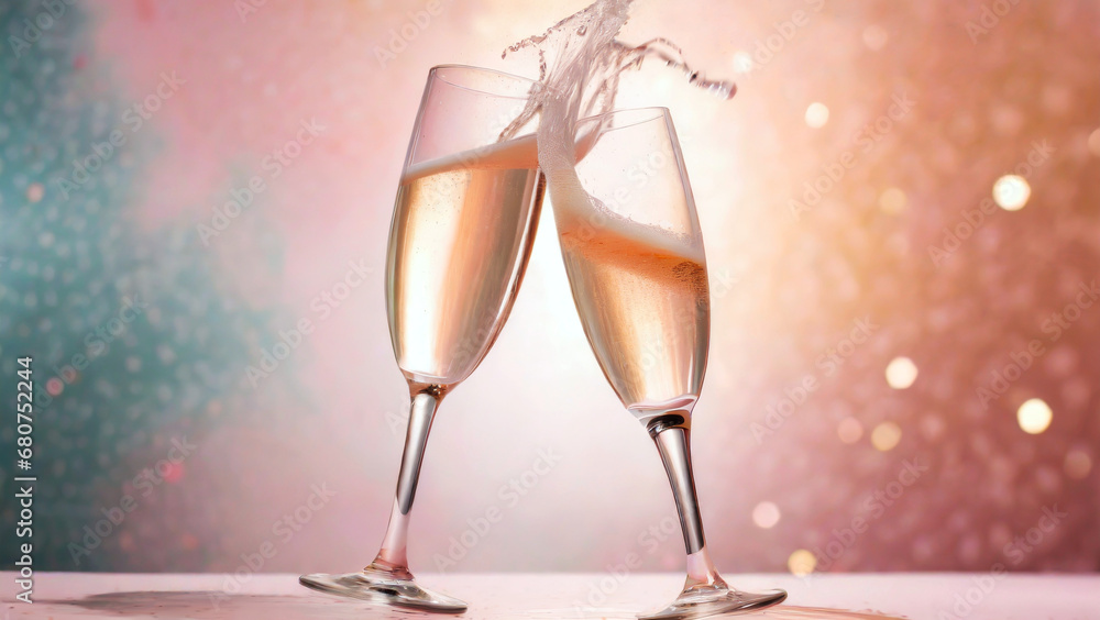 Nowy rok, kieliszki z szampanem. Generative AI - obrazy, fototapety, plakaty 