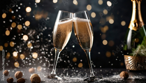 Nowy rok, kieliszki z szampanem. Generative AI photo