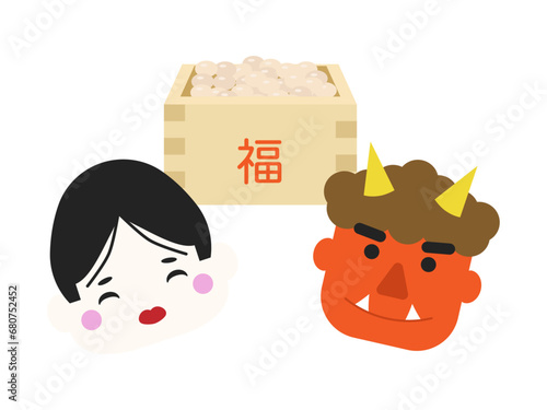 節分の豆まきと赤鬼のイラスト