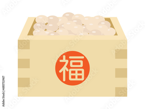 節分の豆まきと枡に入った豆のイラスト