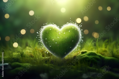 Heart Shape with grass on the sun light Design with Bokeh Effect Background