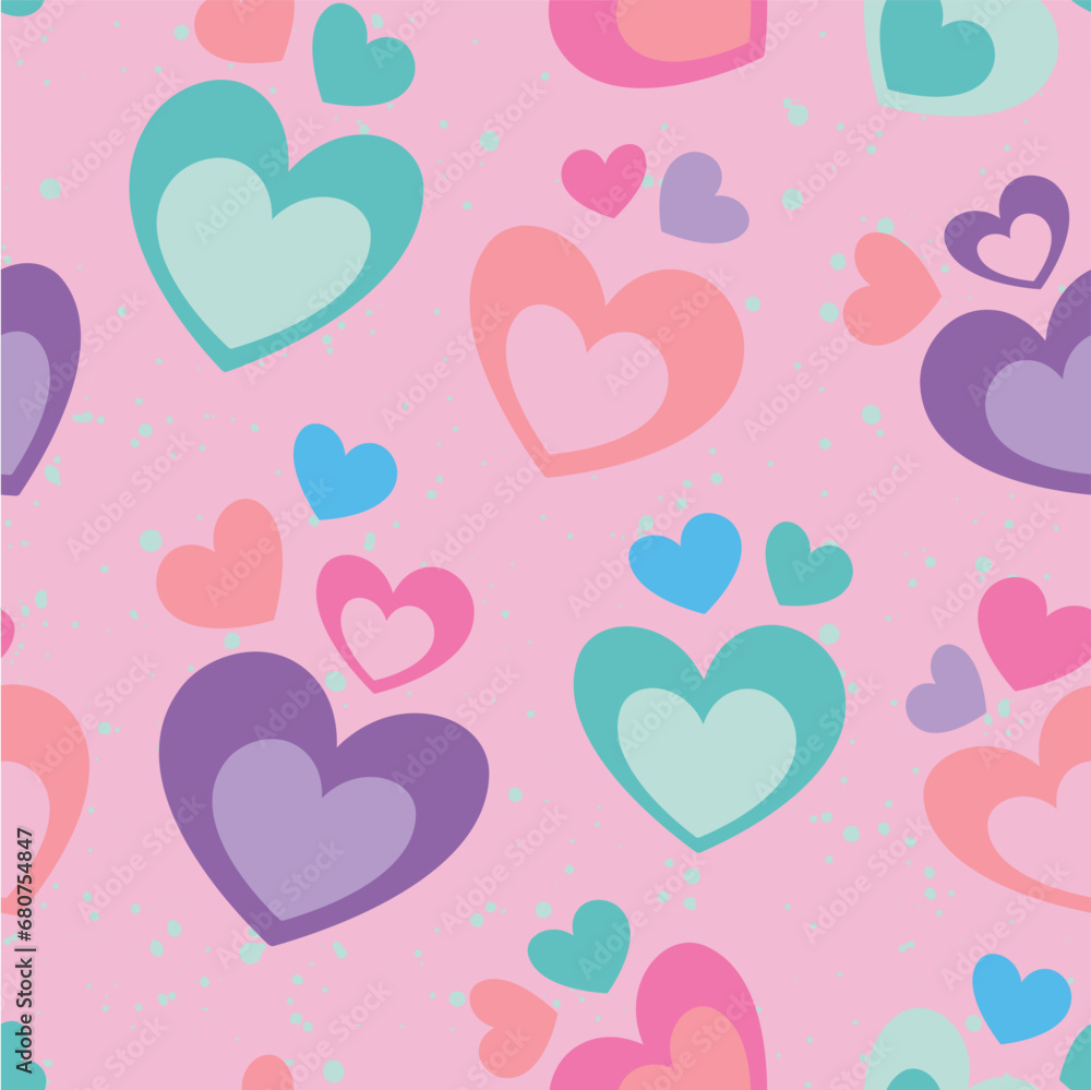 Seamless pattern of Pastel Hearts on Pink Background