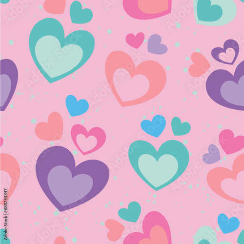 Seamless pattern of Pastel Hearts on Pink Background