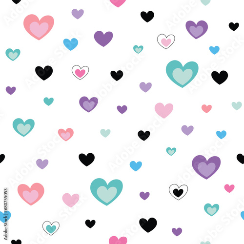 Seamless Pattern with Small Pastel and Black Hearts