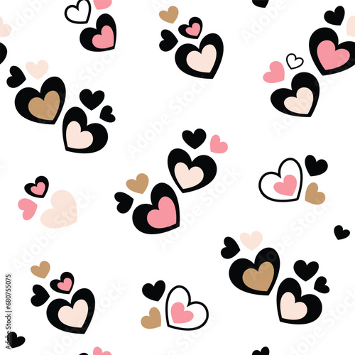 Seamless Pattern with Black, Pink and Tan Hearts