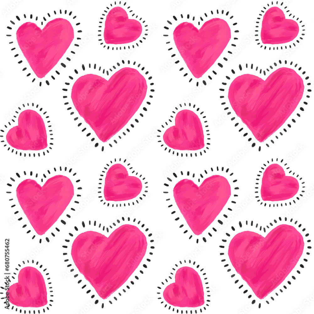 Painted pink hearts texture seamless pattern background