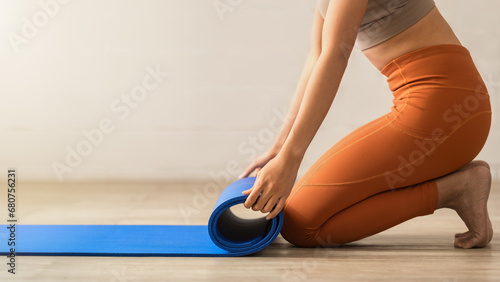 Preparing the yoga mat for practice