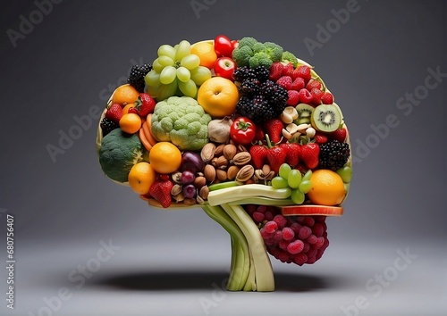 Wholesome Mind. Human Brain Made of Nutrient-Rich Foods. AI Generated