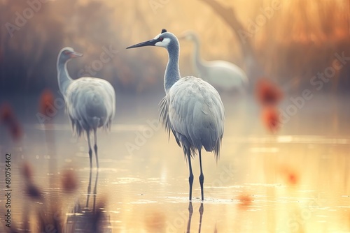 Cranes birds background © kramynina