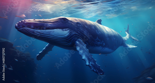 The giant whale swimming underwater under the blue sky © Asep
