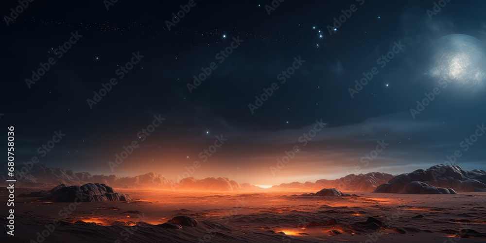 Fototapeta premium The stark landscape of a futuristic desert under the glow of advanced lighting