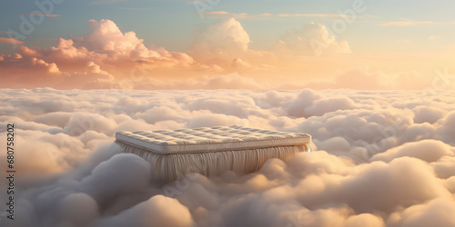 High above, a mattress lies serenely on a bed of clouds photo