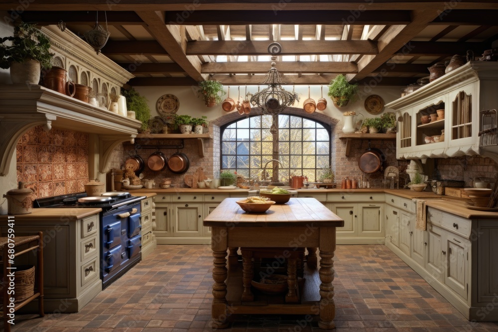 English country style kitchen interior - obrazy, fototapety, plakaty 