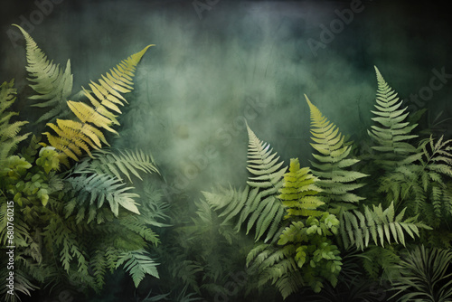 A fern forest with green leaves background template