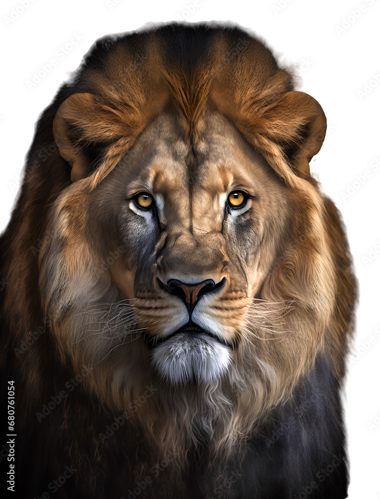 Portrait of a lion panthera leo face shot isolated on transparent background