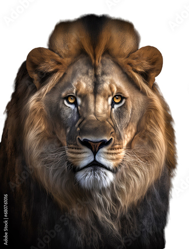 Portrait of a lion panthera leo face shot isolated on white background