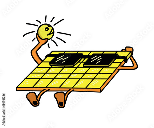 Solar panel tanning and holding the sun in your hand