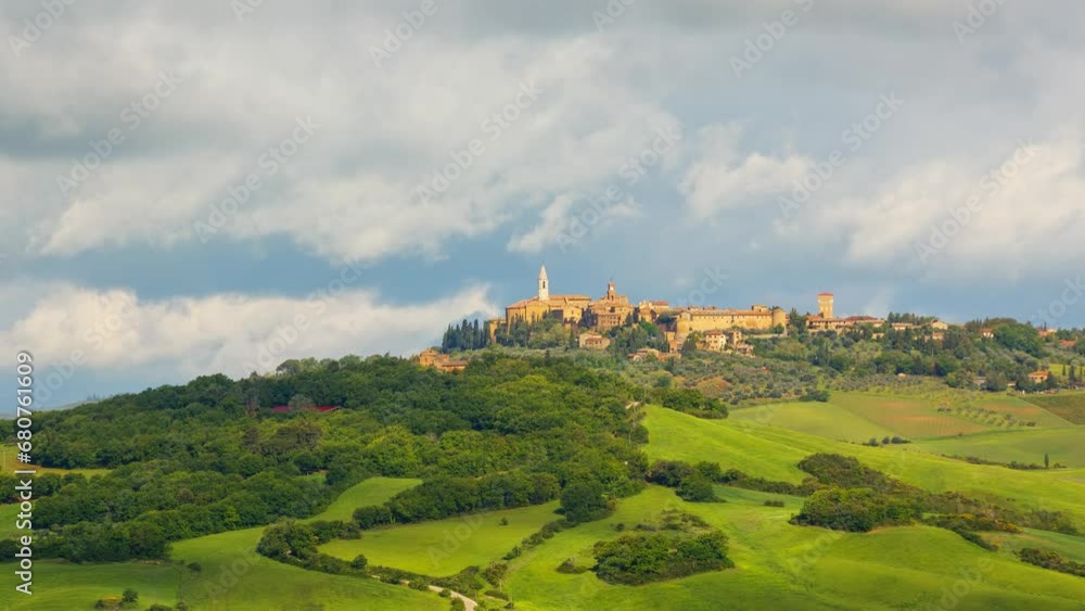 Time lapse of clouds over the hilltop town of Pienza in Tuscany Italy. Time lapse of clouds over the hilltop town of Pienza in Tuscany Italy.