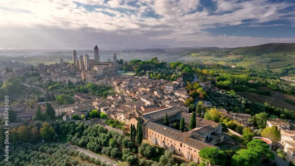 Aerial view of Town of San Gimignano, Tuscany, Italy. medieval village