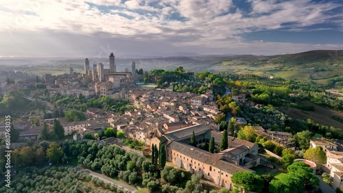 Aerial view of Town of San Gimignano, Tuscany, Italy. medieval village photo