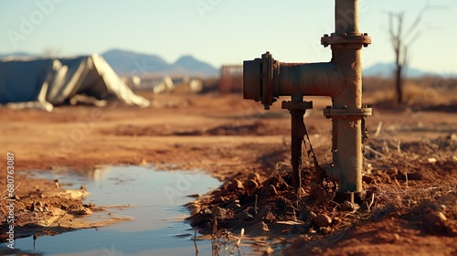 Rusty water pump on land