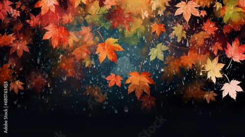Autumn leaves on a rain