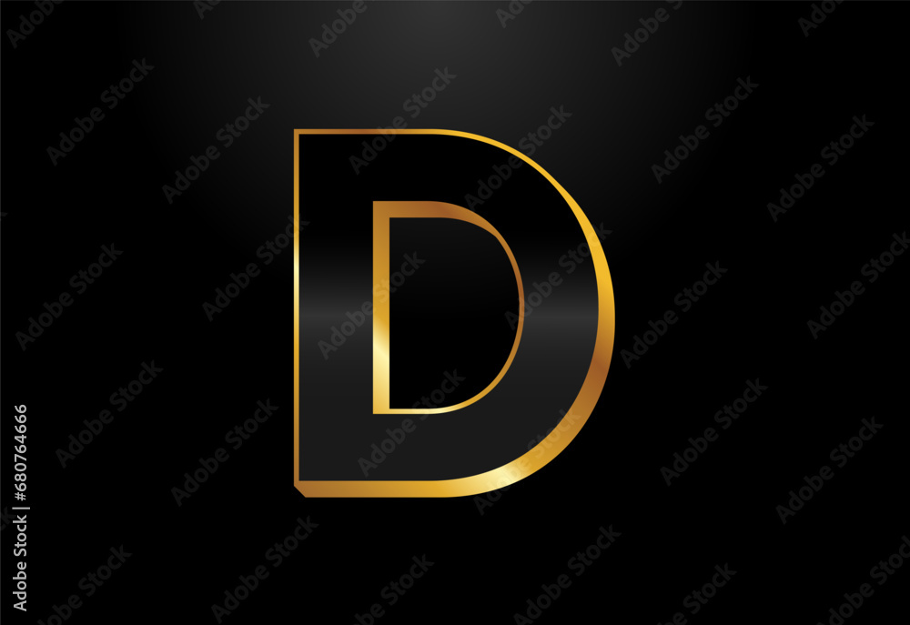 Gold and black color alphabet D. Elegant Gold Color alphabet vector illustration Gold and black color alphabet D. Elegant Gold Color alphabet vector illustration