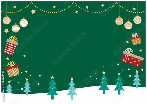 オーナメントとプレゼントのフレーム北欧風緑