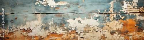 Distressed Wooden Surface with Chipped and Peeling Paint