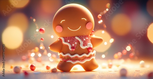 cute gingerbread man cartoon christmas, ai photo