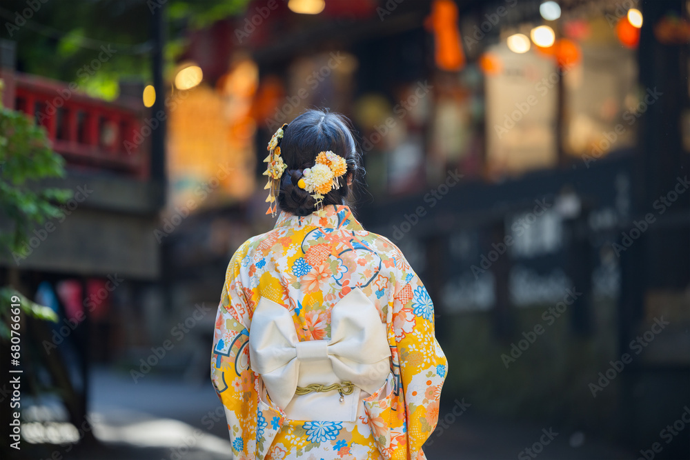 Woman wear kimono in the Japanese village