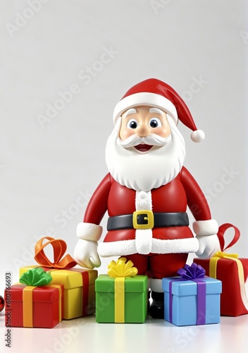 3D Toy Of Santa Claus Sorting Gifts In His Sack On A White Background.