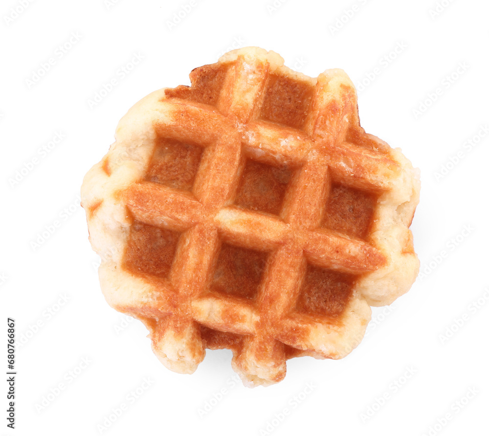 One delicious Belgian waffle isolated on white, top view One delicious Belgian waffle isolated on white, top view