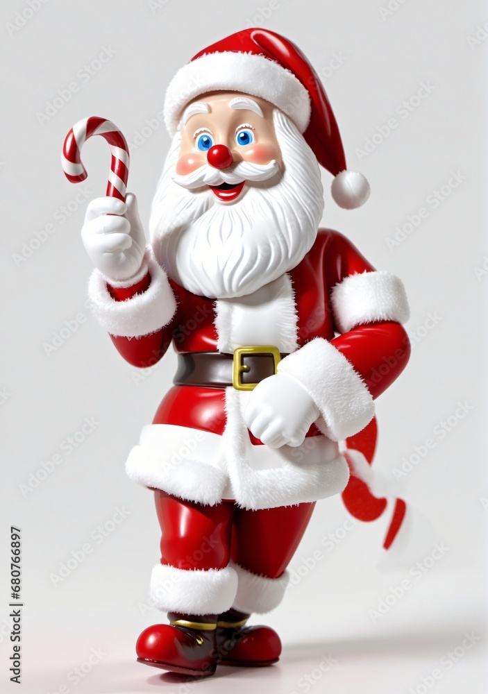 Fototapeta premium 3D Toy Of Santa Claus Practicing His Candy Cane Juggling On A White Background.