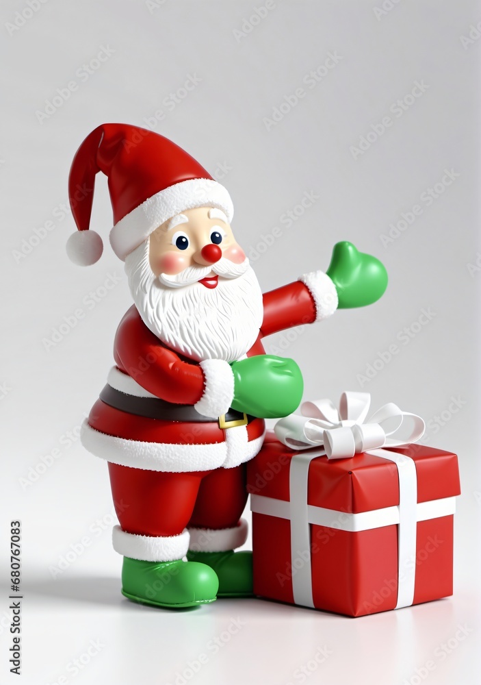 3D Toy Of Santa Claus Wrapping Presents With A Bow On A White Background. 3D Toy Of Santa Claus Wrapping Presents With A Bow On A White Background.