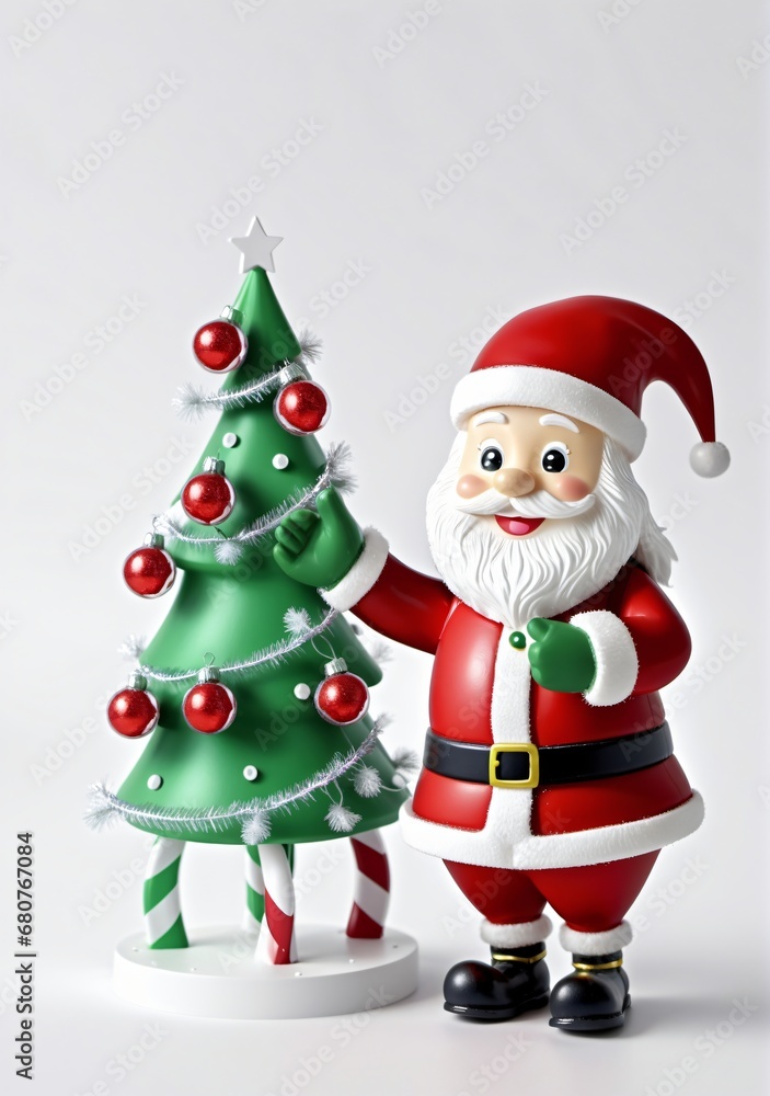 3D Toy Of Santa Claus Decorating The North Pole With Festive Lights On A White Background. 3D Toy Of Santa Claus Decorating The North Pole With Festive Lights On A White Background.